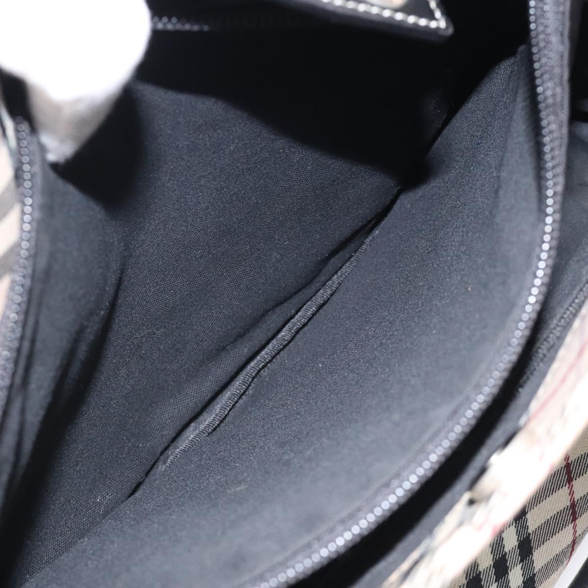 BURBERRY Nova Check Blue Label Hand Bag Nylon Beige Silver Auth kk474