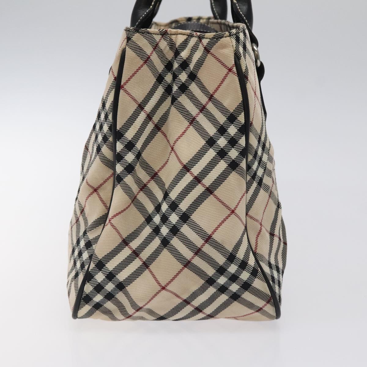 BURBERRY Nova Check Blue Label Hand Bag Nylon Beige Silver Auth kk474