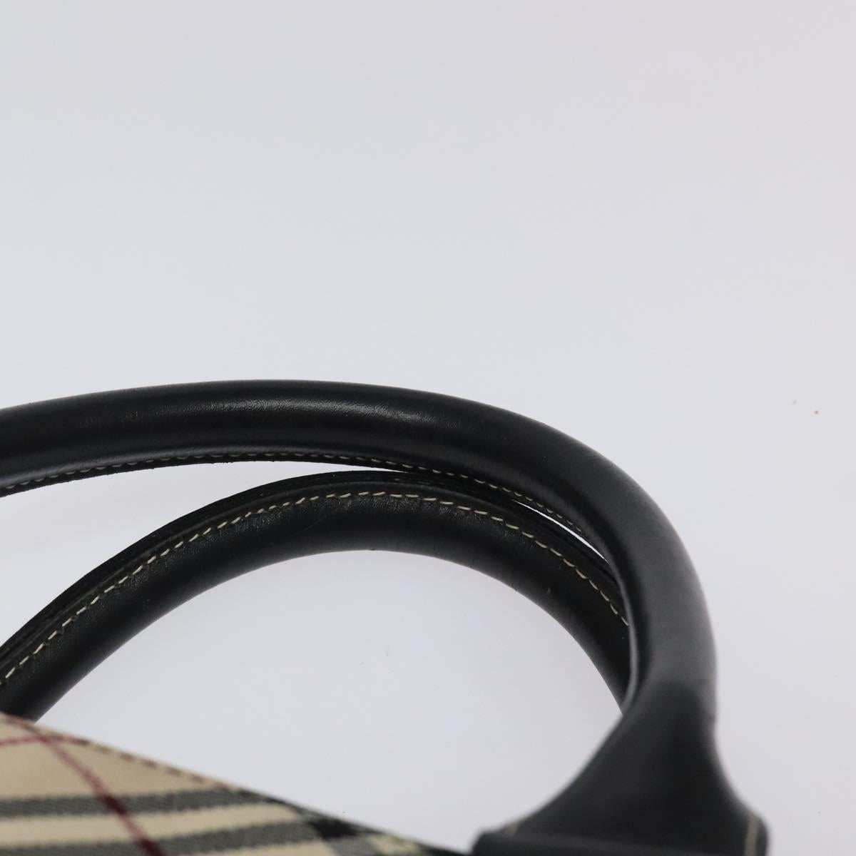 BURBERRY Nova Check Blue Label Hand Bag Nylon Beige Silver Auth kk474