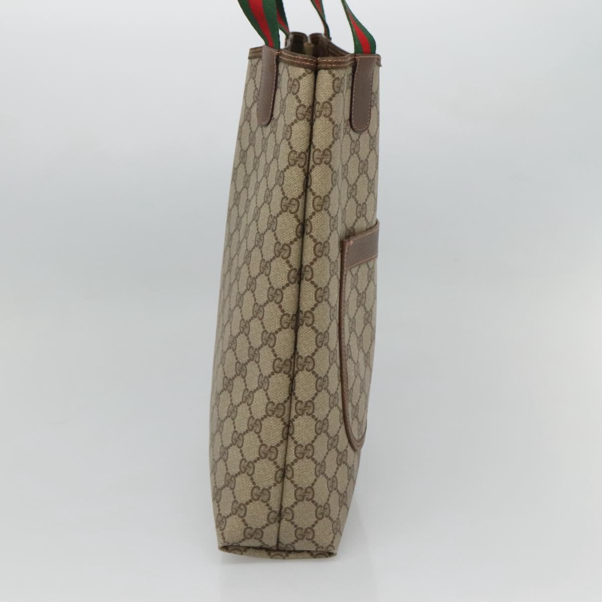 GUCCI GG Supreme Web Sherry Line Tote Bag PVC Leather Beige 89 02 003 Auth kk476