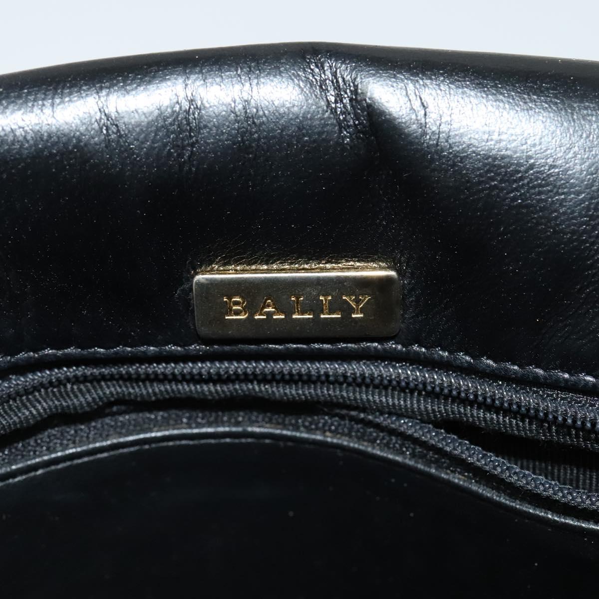 BALLY Quilted Chain Shoulder Bag Leather Black Gold Auth kk478