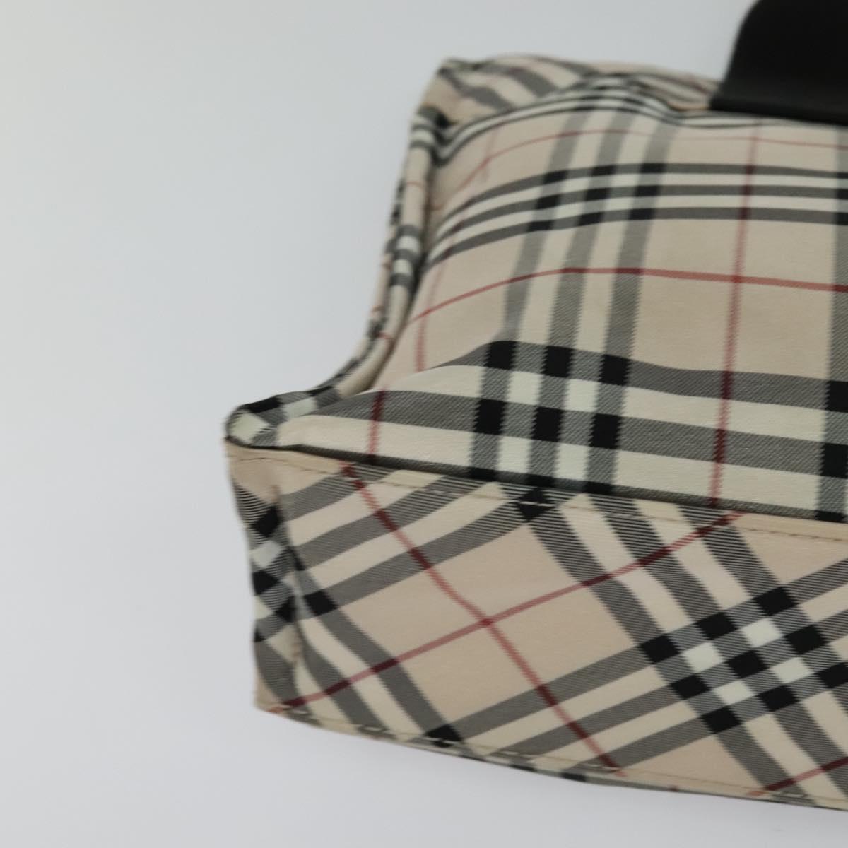 BURBERRY Nova Check Blue Label Hand Bag Nylon Beige Silver Auth kk482