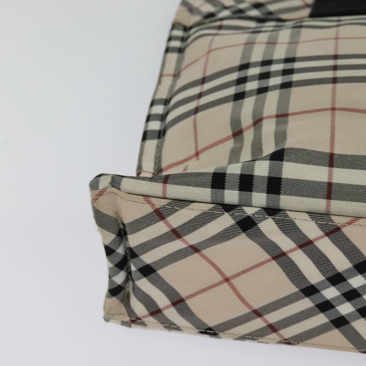 BURBERRY Nova Check Blue Label Hand Bag Nylon Beige Silver Auth kk482