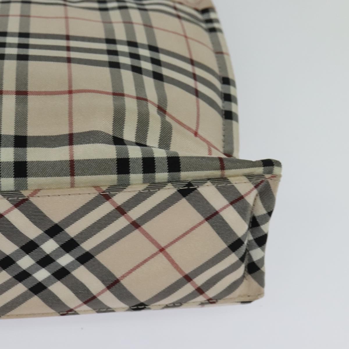 BURBERRY Nova Check Blue Label Hand Bag Nylon Beige Silver Auth kk482