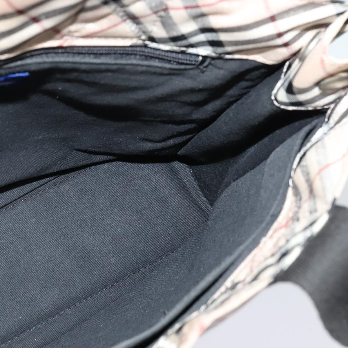 BURBERRY Nova Check Blue Label Hand Bag Nylon Beige Silver Auth kk482