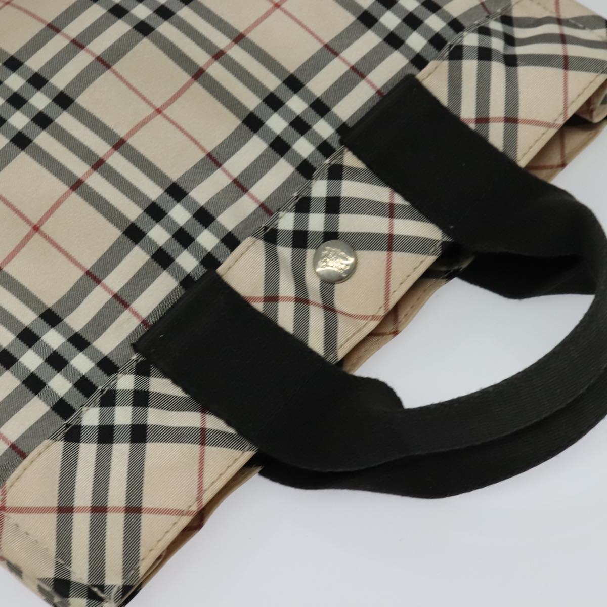 BURBERRY Nova Check Blue Label Hand Bag Nylon Beige Silver Auth kk482