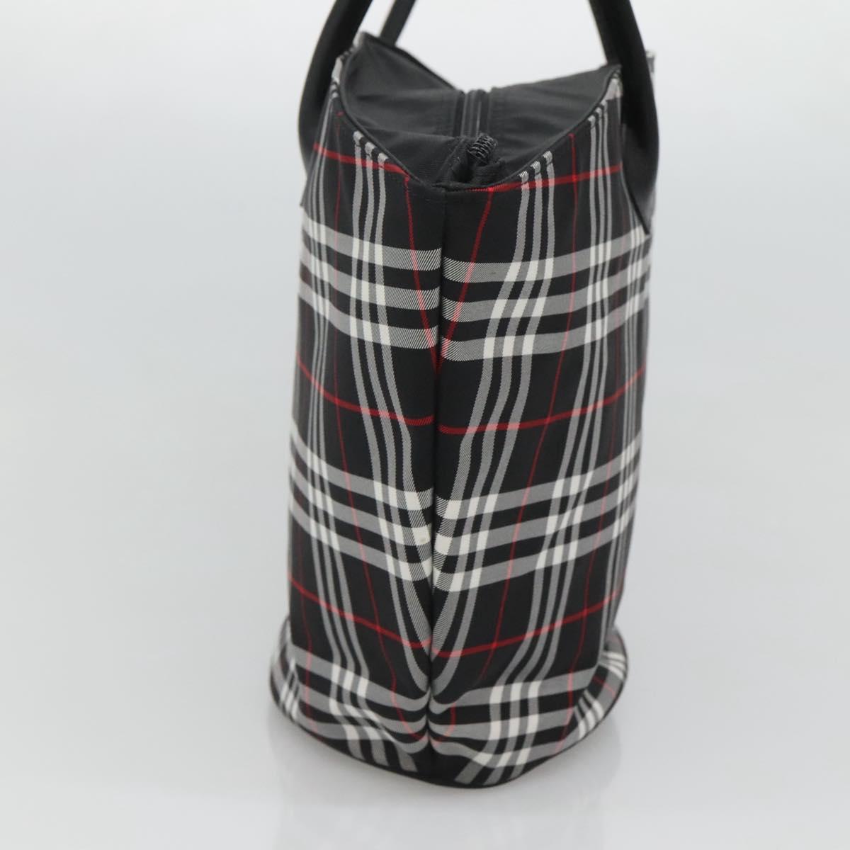 Burberrys Nova Check Blue Label Tote Bag Nylon Black Silver Auth kk486