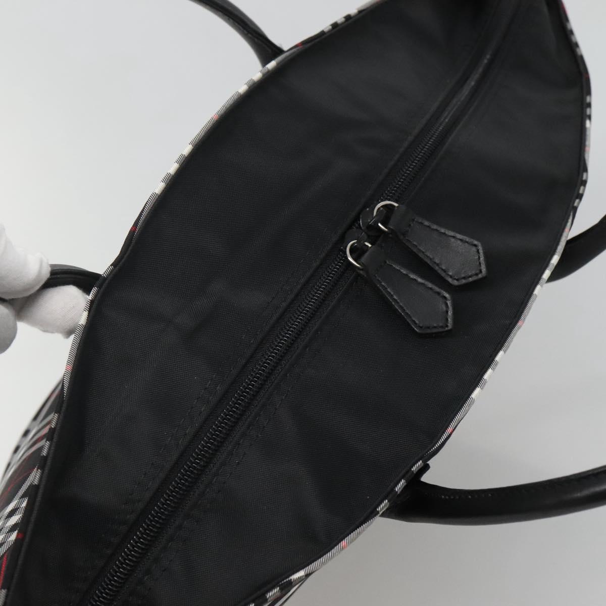 Burberrys Nova Check Blue Label Tote Bag Nylon Black Silver Auth kk486