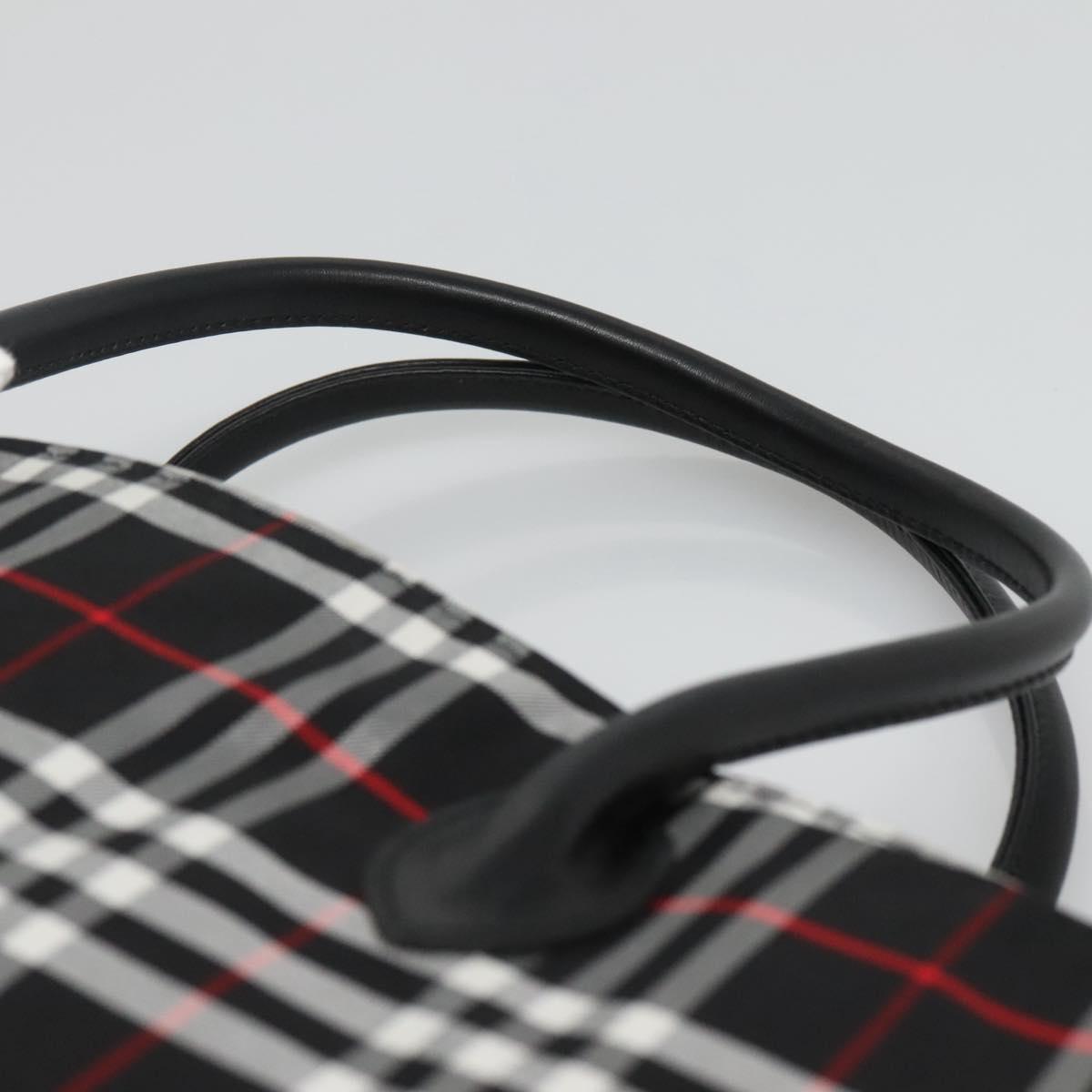 Burberrys Nova Check Blue Label Tote Bag Nylon Black Silver Auth kk486