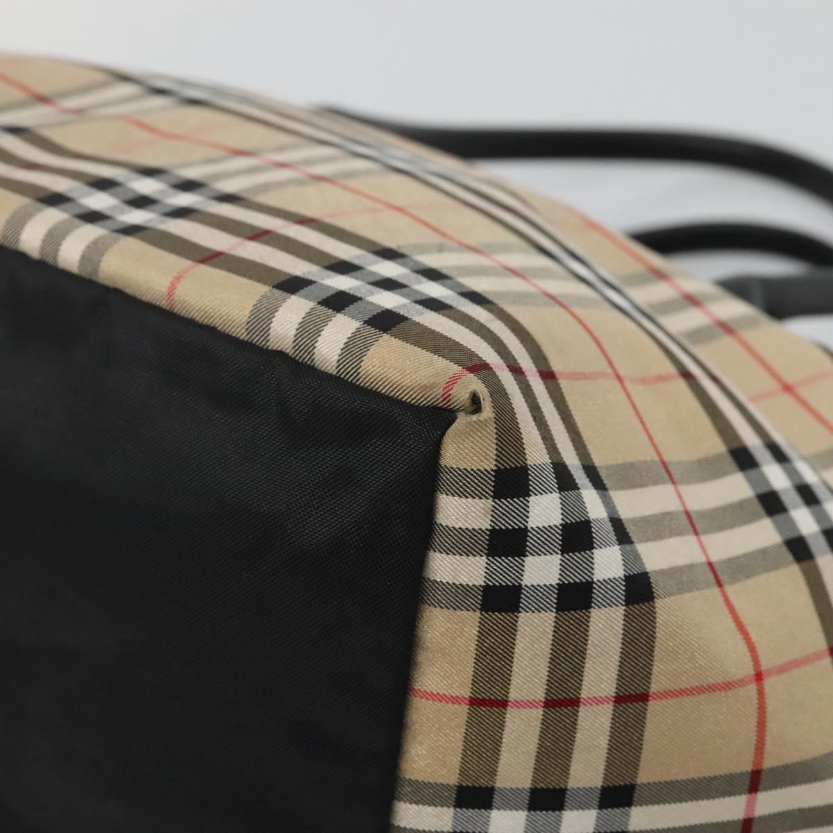 Burberrys Nova Check Blue Label Tote Bag Nylon Beige Silver Auth kk487