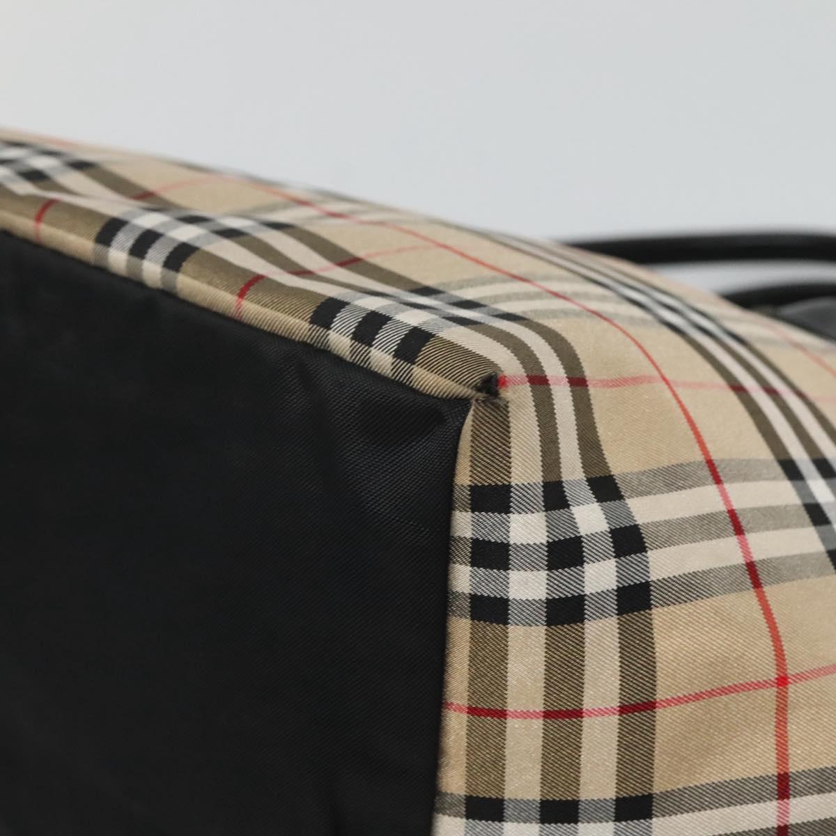 Burberrys Nova Check Blue Label Tote Bag Nylon Beige Silver Auth kk487