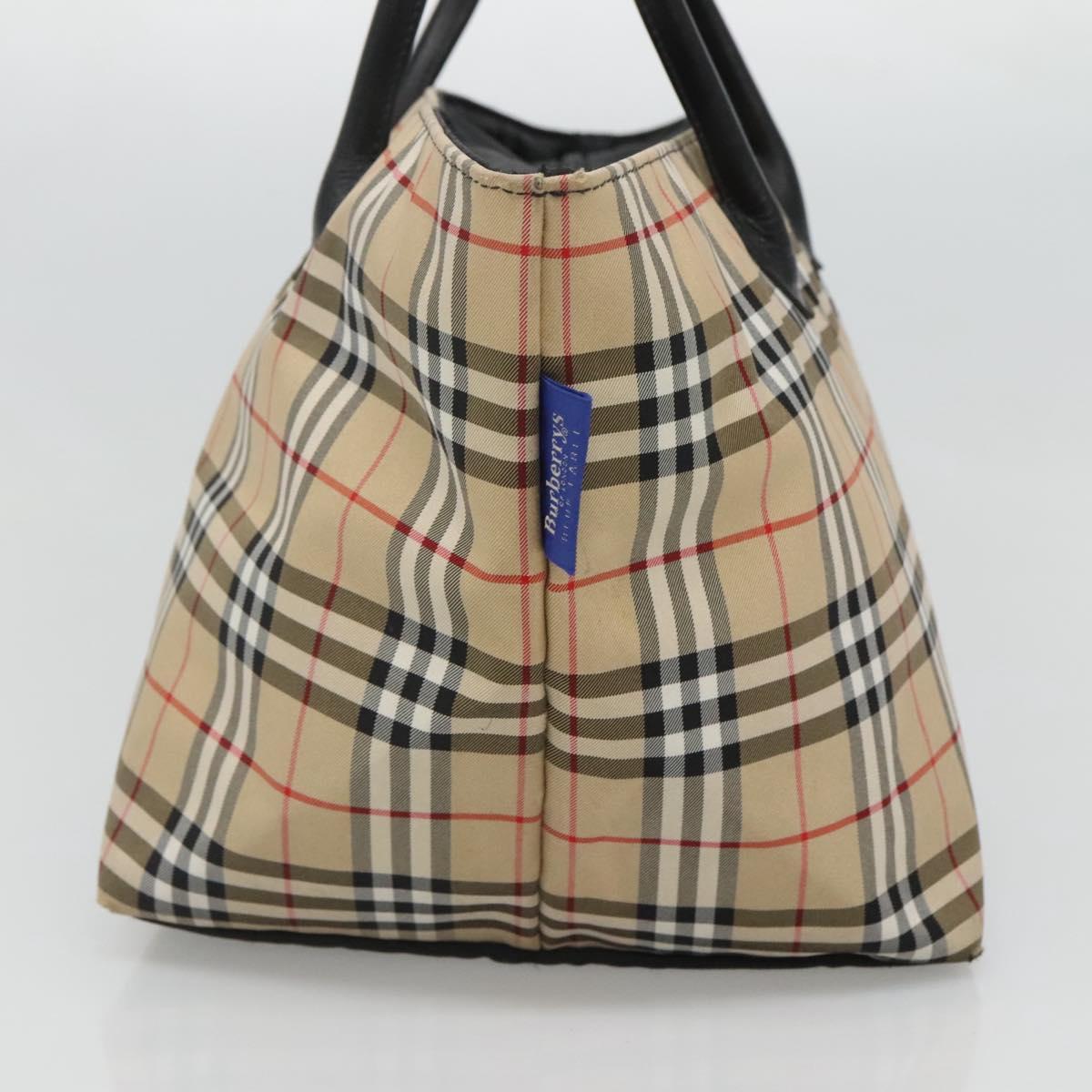 Burberrys Nova Check Blue Label Tote Bag Nylon Beige Silver Auth kk487