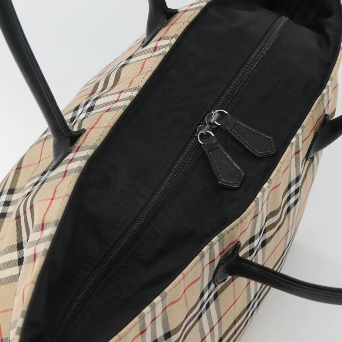 Burberrys Nova Check Blue Label Tote Bag Nylon Beige Silver Auth kk487