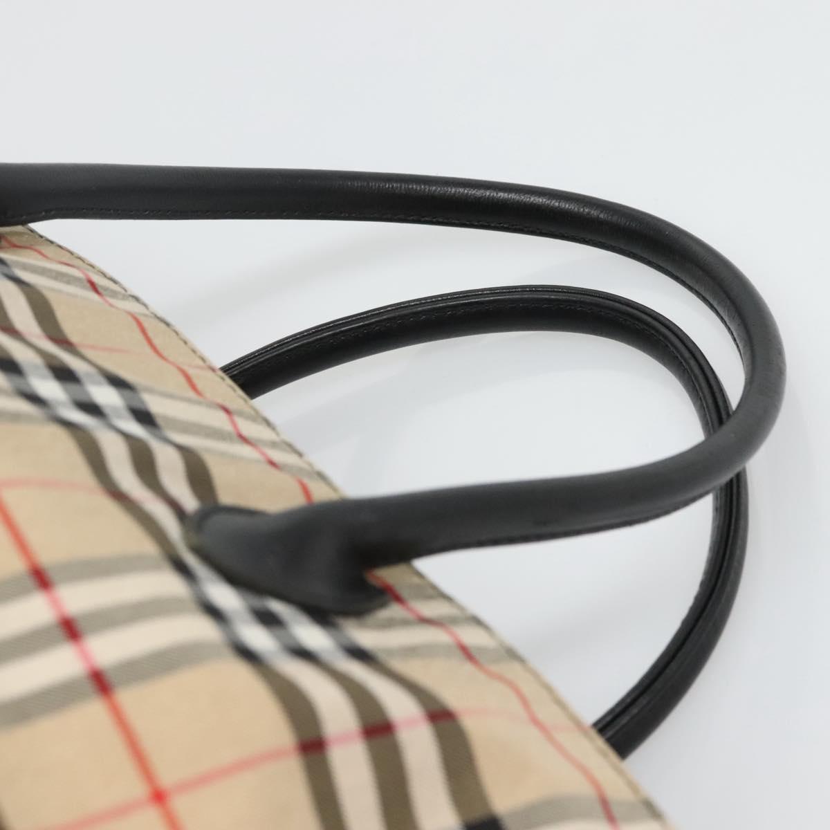 Burberrys Nova Check Blue Label Tote Bag Nylon Beige Silver Auth kk487