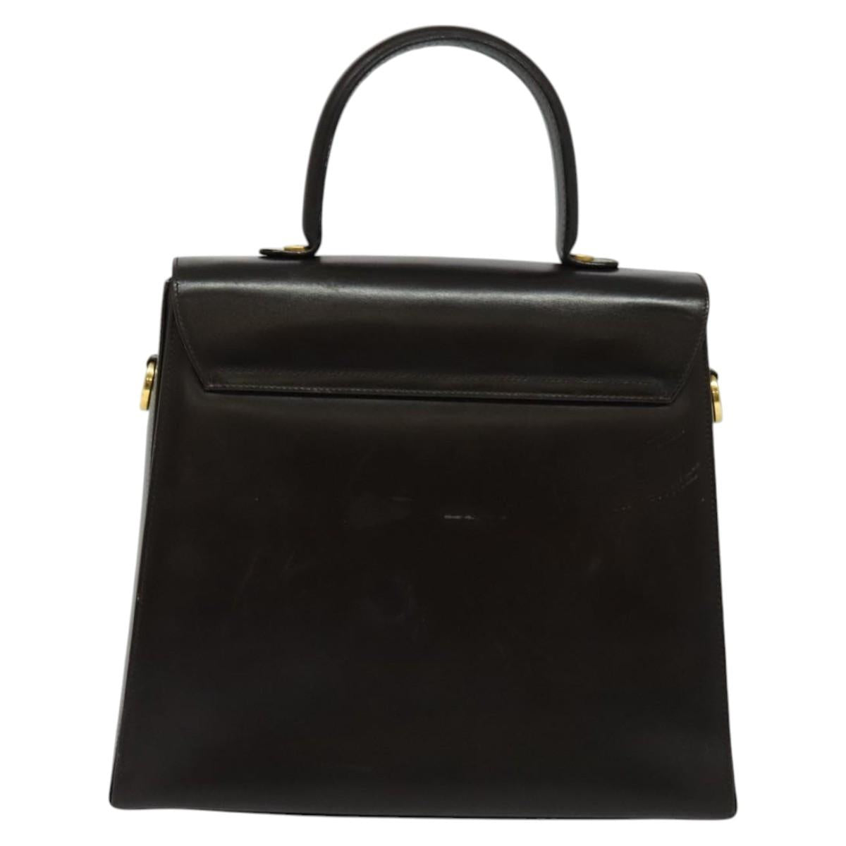 Salvatore Ferragamo Gancini Hand Bag Leather 2way Brown Gold Auth kk498