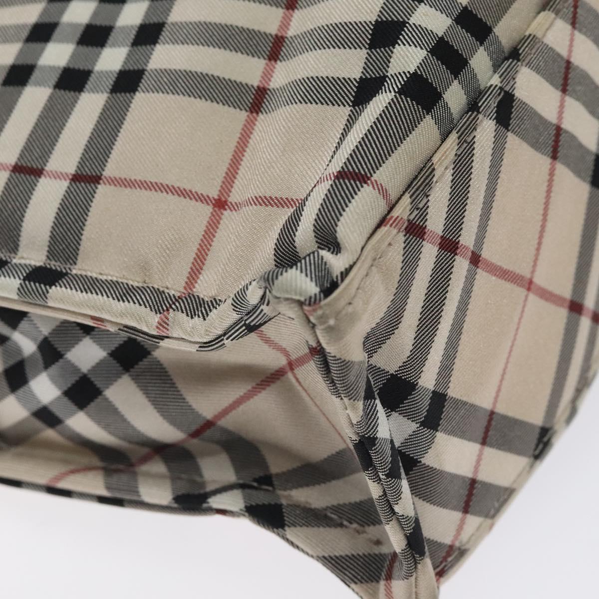 BURBERRY Nova Check Blue Label Hand Bag Nylon Beige Silver Auth kk500