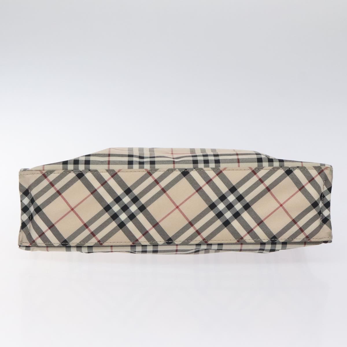 BURBERRY Nova Check Blue Label Hand Bag Nylon Beige Silver Auth kk500