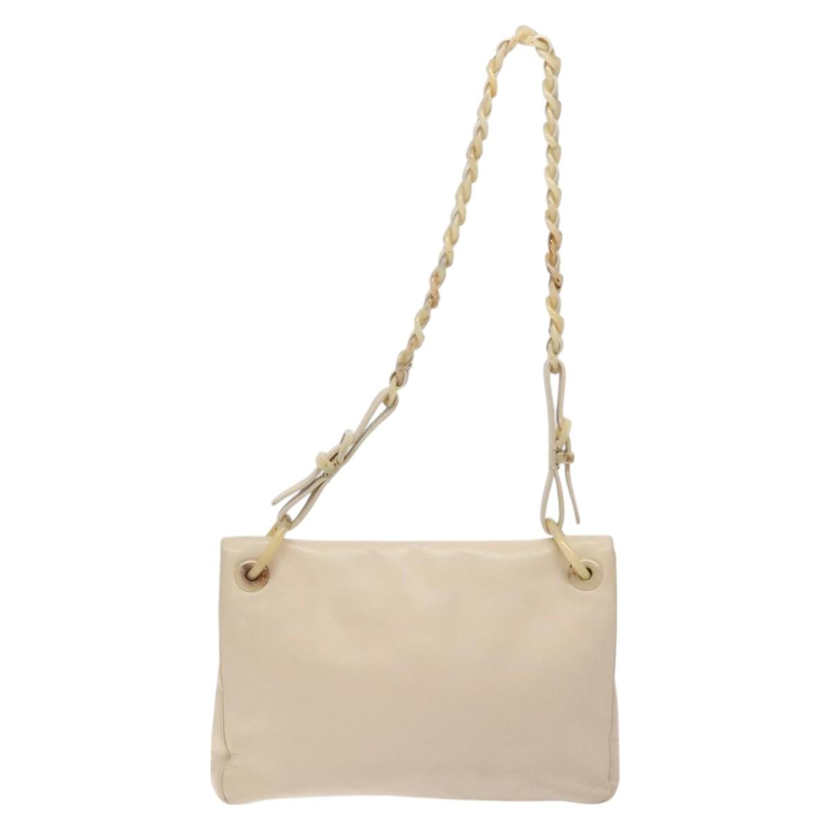 PRADA Shoulder Bag Leather Beige Auth kk506