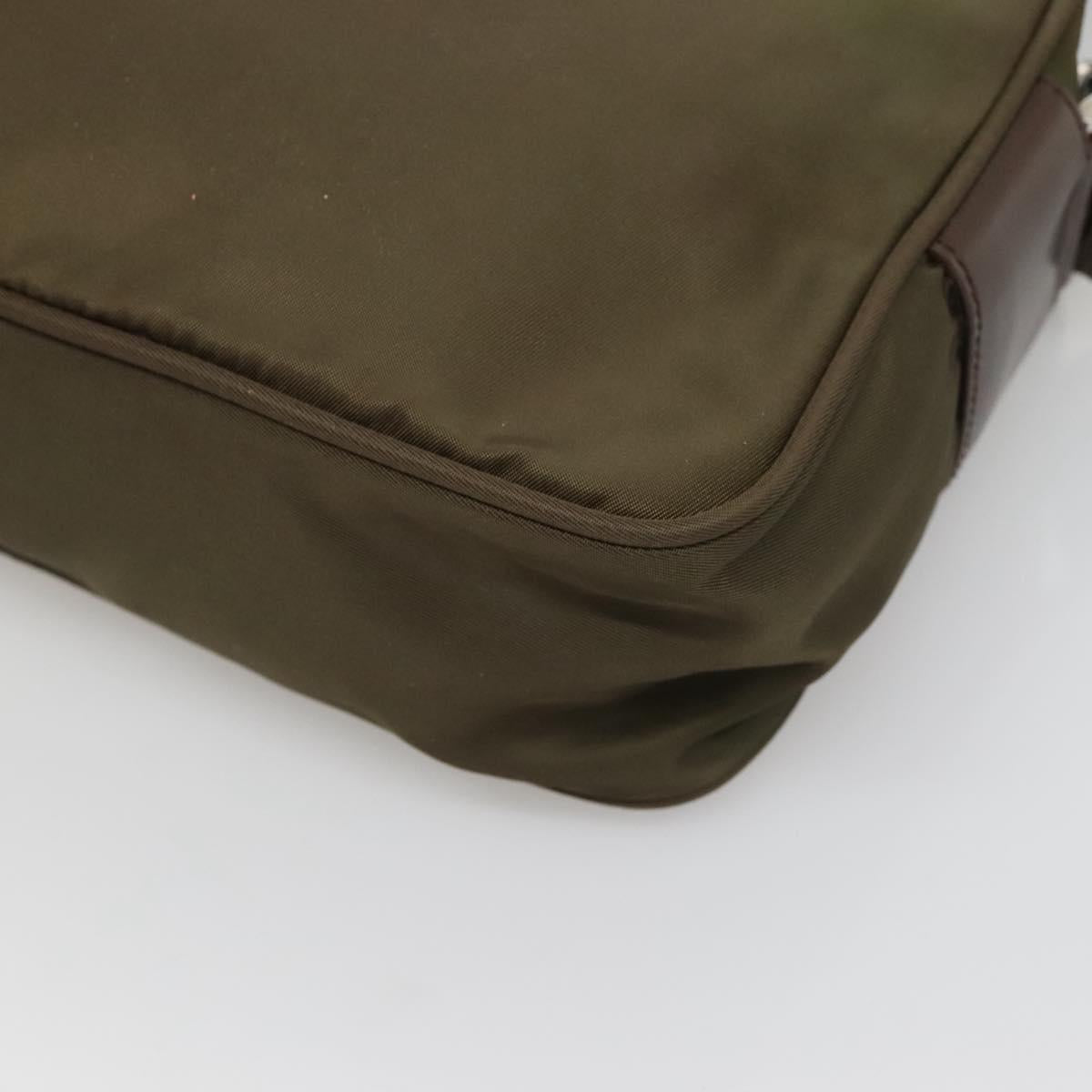 PRADA Shoulder Bag Nylon Khaki Silver Auth kk507