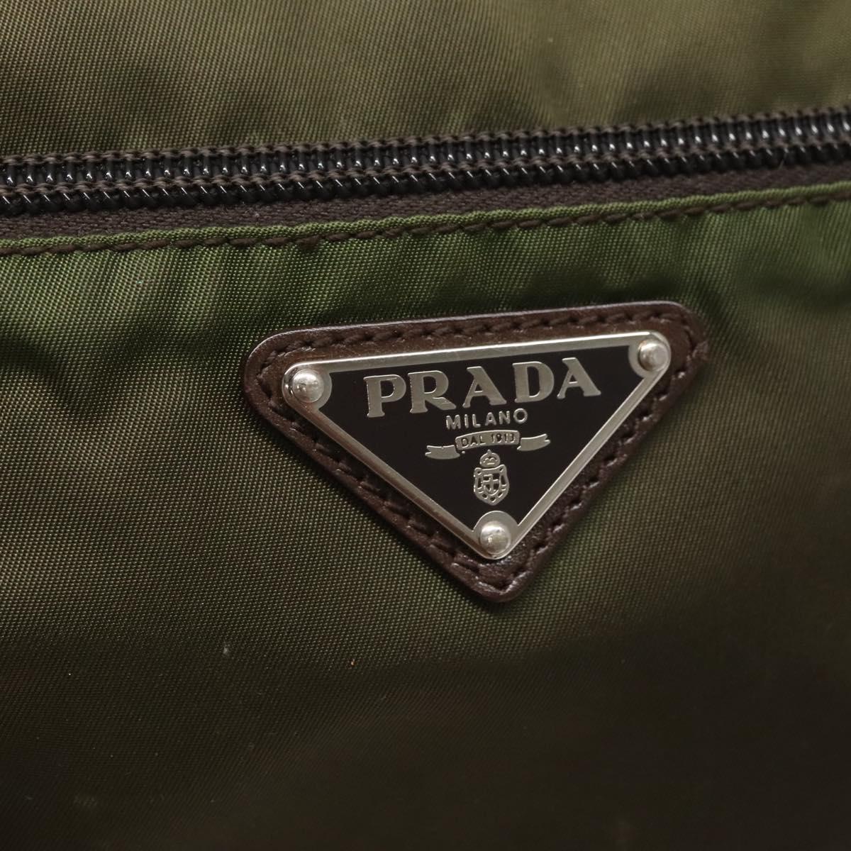PRADA Shoulder Bag Nylon Khaki Silver Auth kk507