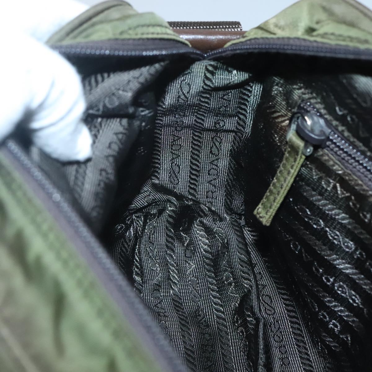 PRADA Shoulder Bag Nylon Khaki Silver Auth kk507