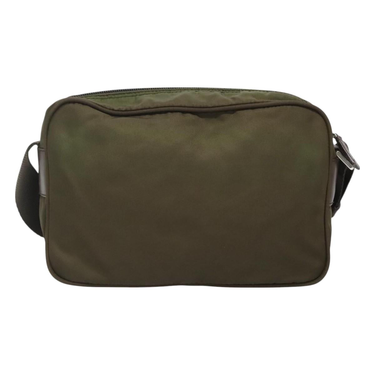 PRADA Shoulder Bag Nylon Khaki Silver Auth kk507