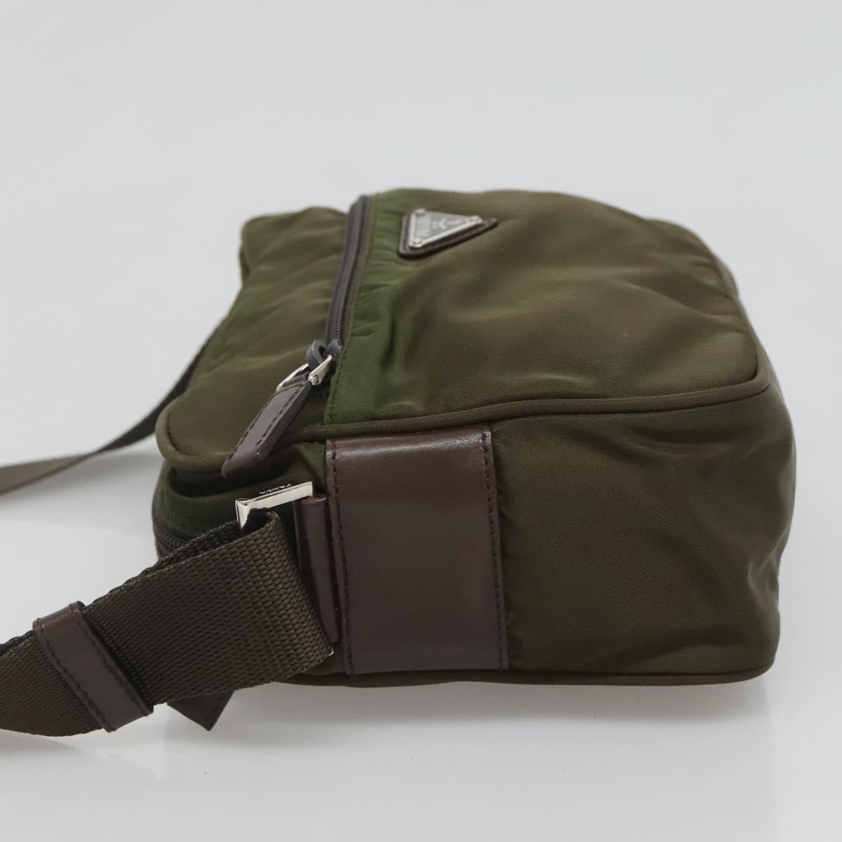 PRADA Shoulder Bag Nylon Khaki Silver Auth kk507