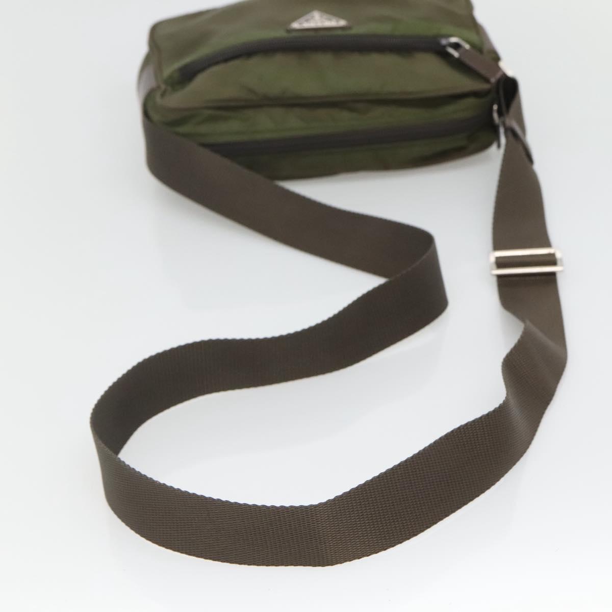 PRADA Shoulder Bag Nylon Khaki Silver Auth kk507