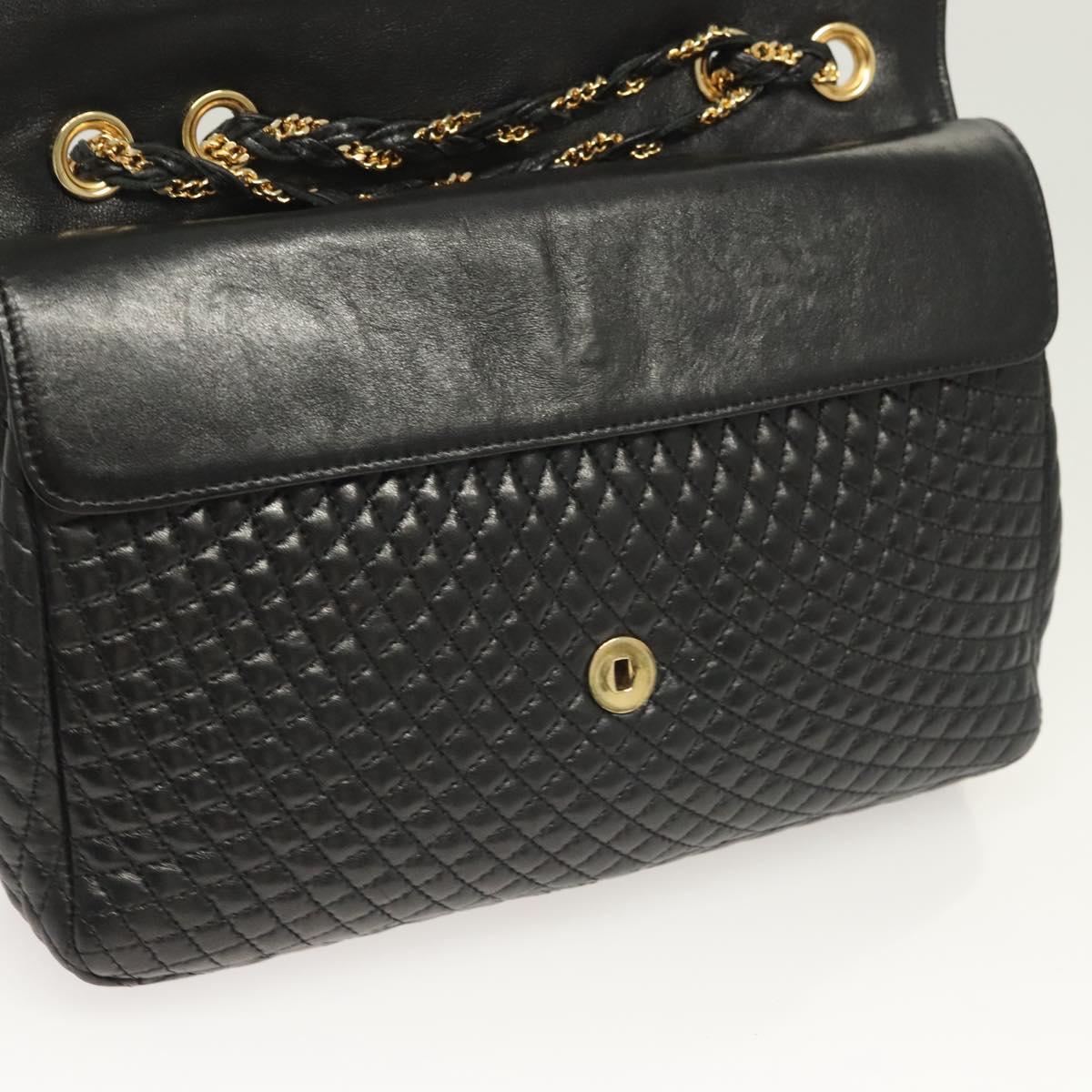 BALLY Chain Shoulder Bag Leather Black Gold Auth kk523