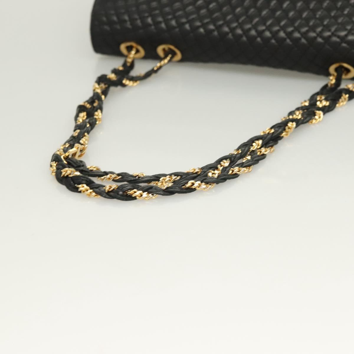 BALLY Chain Shoulder Bag Leather Black Gold Auth kk523
