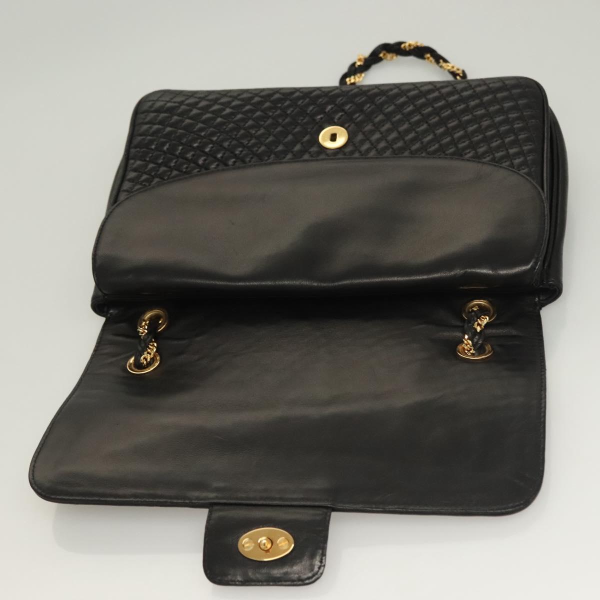 BALLY Chain Shoulder Bag Leather Black Gold Auth kk524