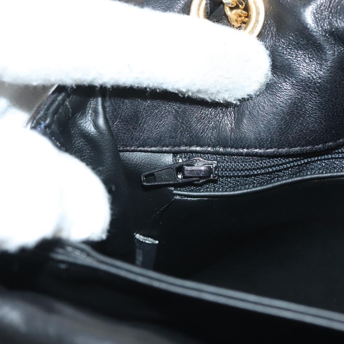 BALLY Chain Shoulder Bag Leather Black Gold Auth kk524