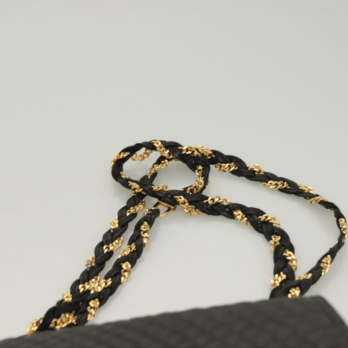 BALLY Chain Shoulder Bag Leather Black Gold Auth kk524