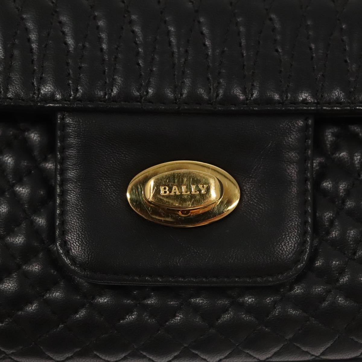 BALLY Chain Shoulder Bag Leather Black Gold Auth kk526