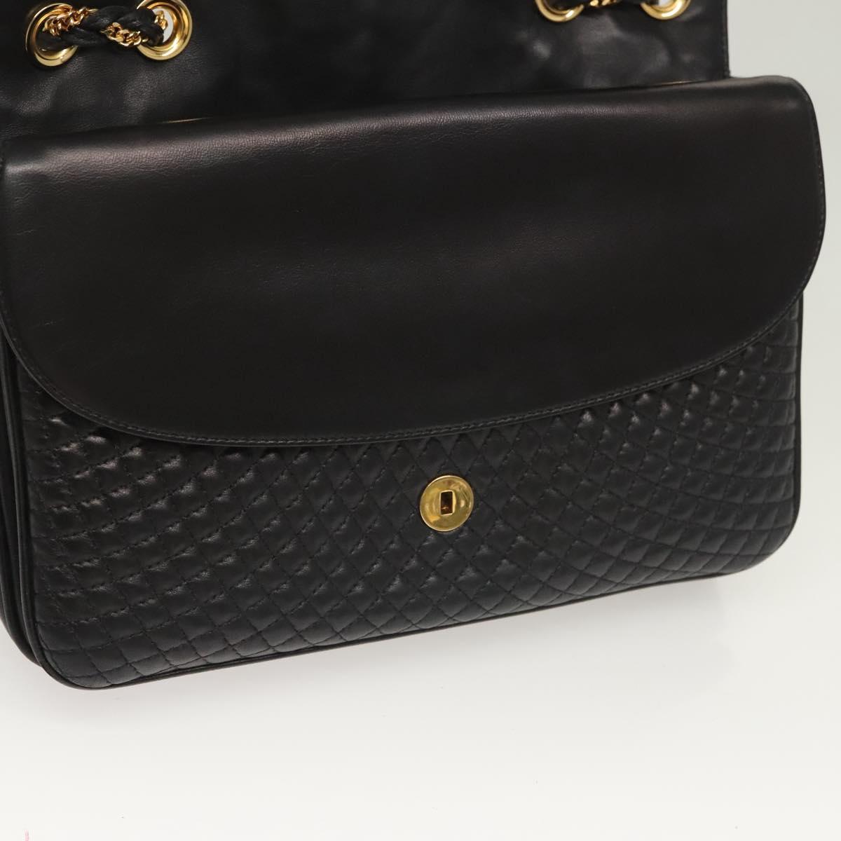 BALLY Chain Shoulder Bag Leather Black Gold Auth kk526