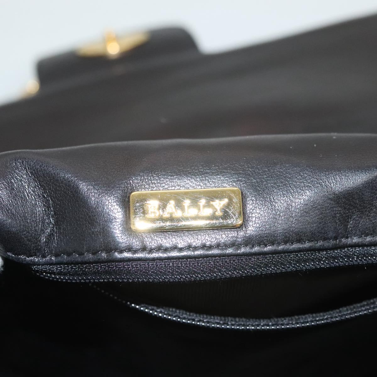 BALLY Chain Shoulder Bag Leather Black Gold Auth kk526