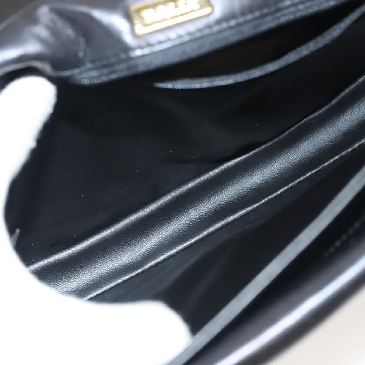 BALLY Chain Shoulder Bag Leather Black Gold Auth kk526