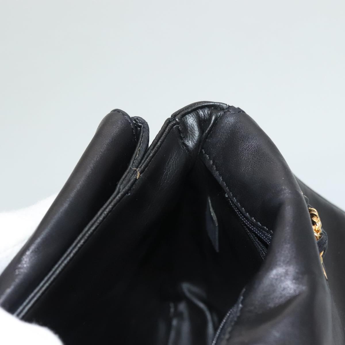 BALLY Chain Shoulder Bag Leather Black Gold Auth kk526