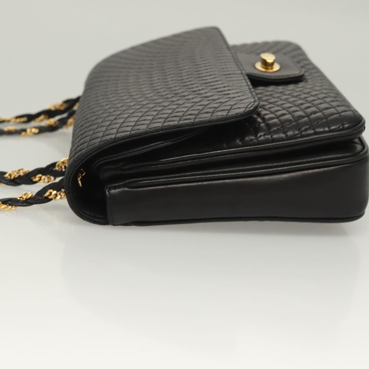 BALLY Chain Shoulder Bag Leather Black Gold Auth kk526