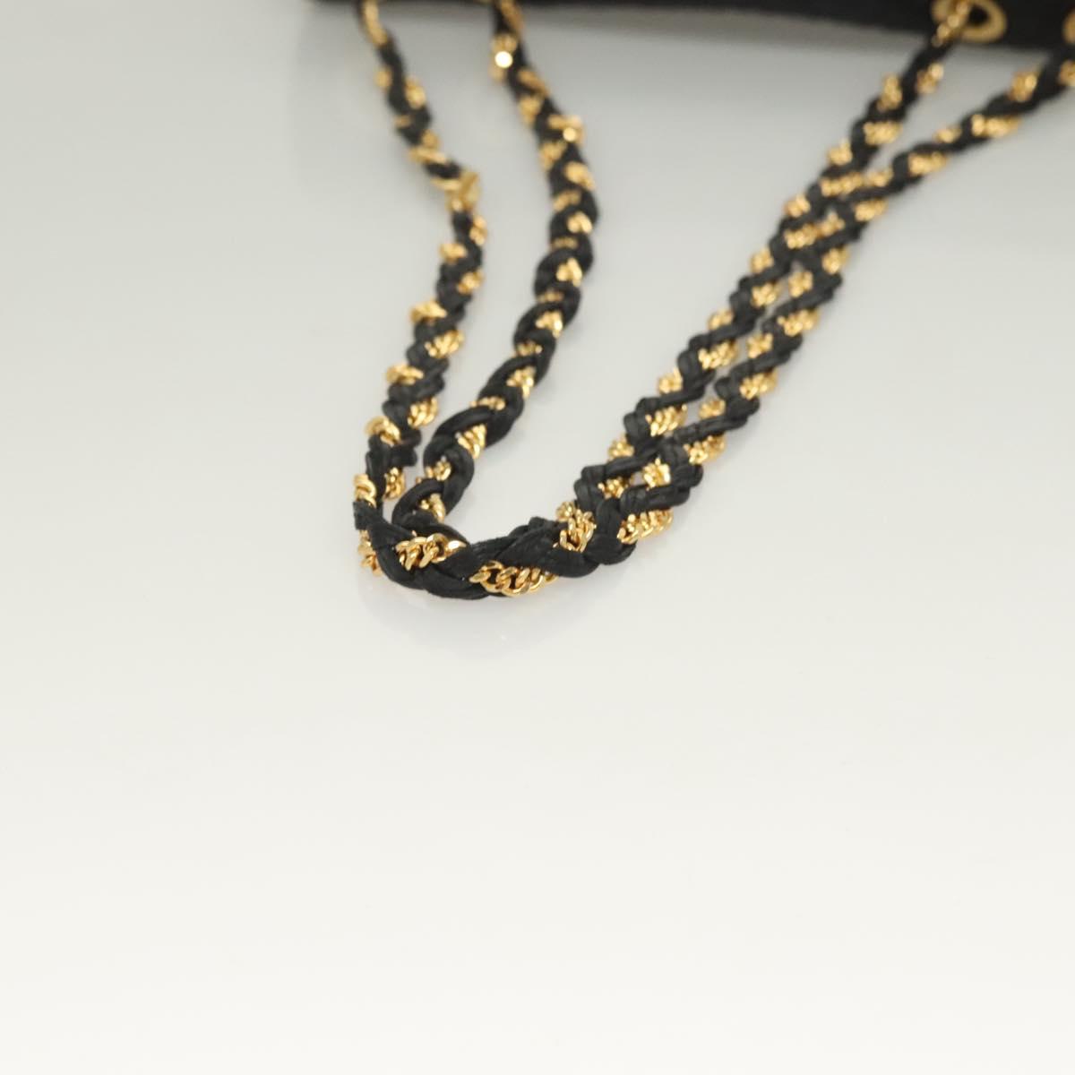 BALLY Chain Shoulder Bag Leather Black Gold Auth kk526