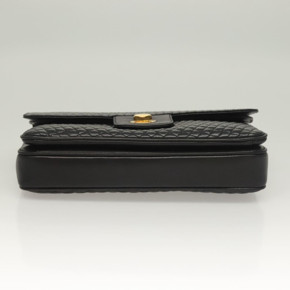 BALLY Chain Shoulder Bag Leather Black Gold Auth kk526