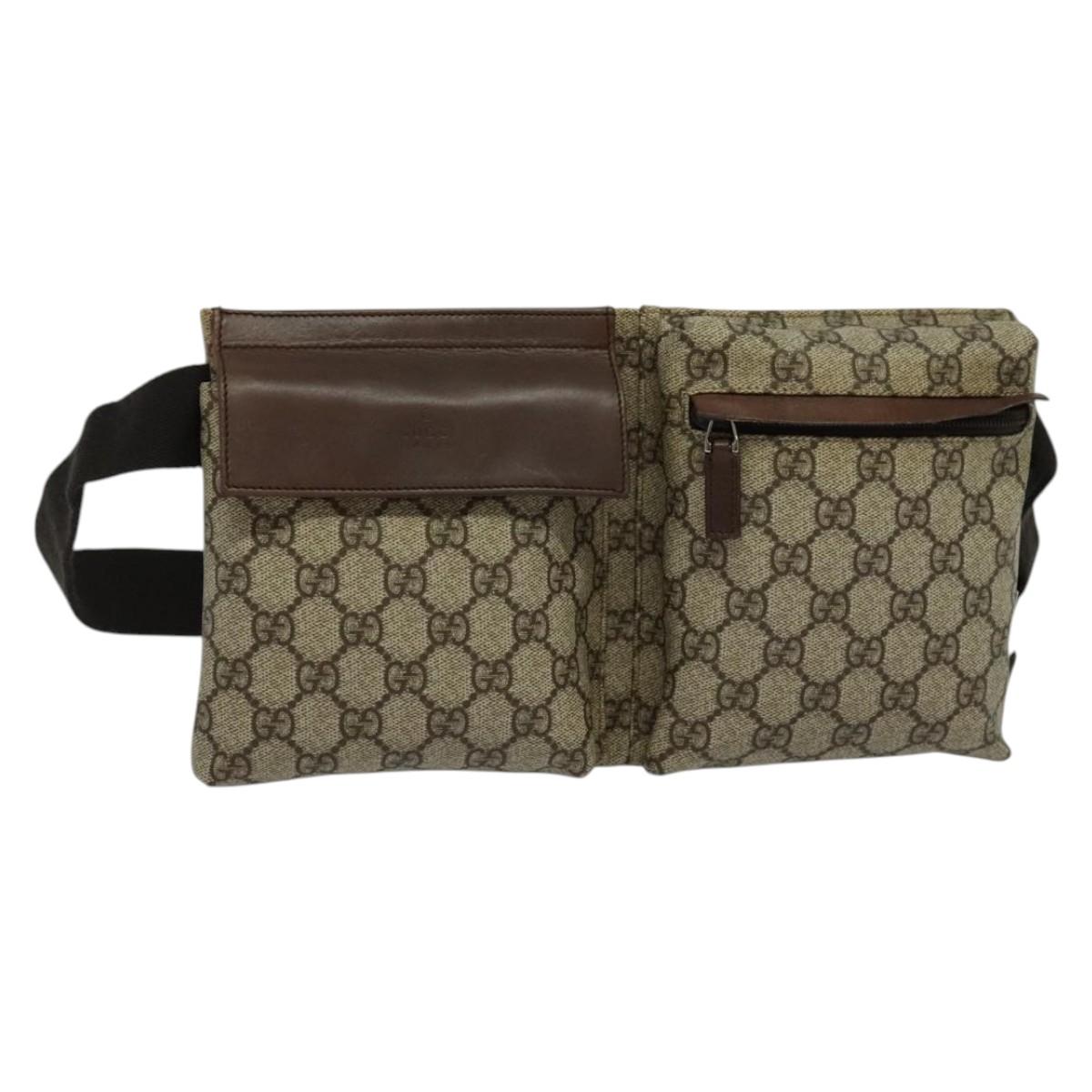 GUCCI GG Supreme Waist bag PVC Beige Silver 28566 Auth kk532