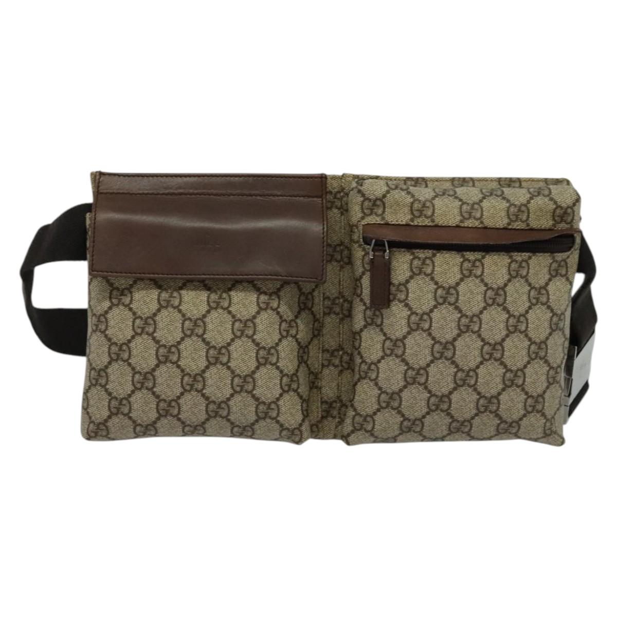 GUCCI GG Supreme Waist bag PVC Beige Silver 28566 Auth kk532