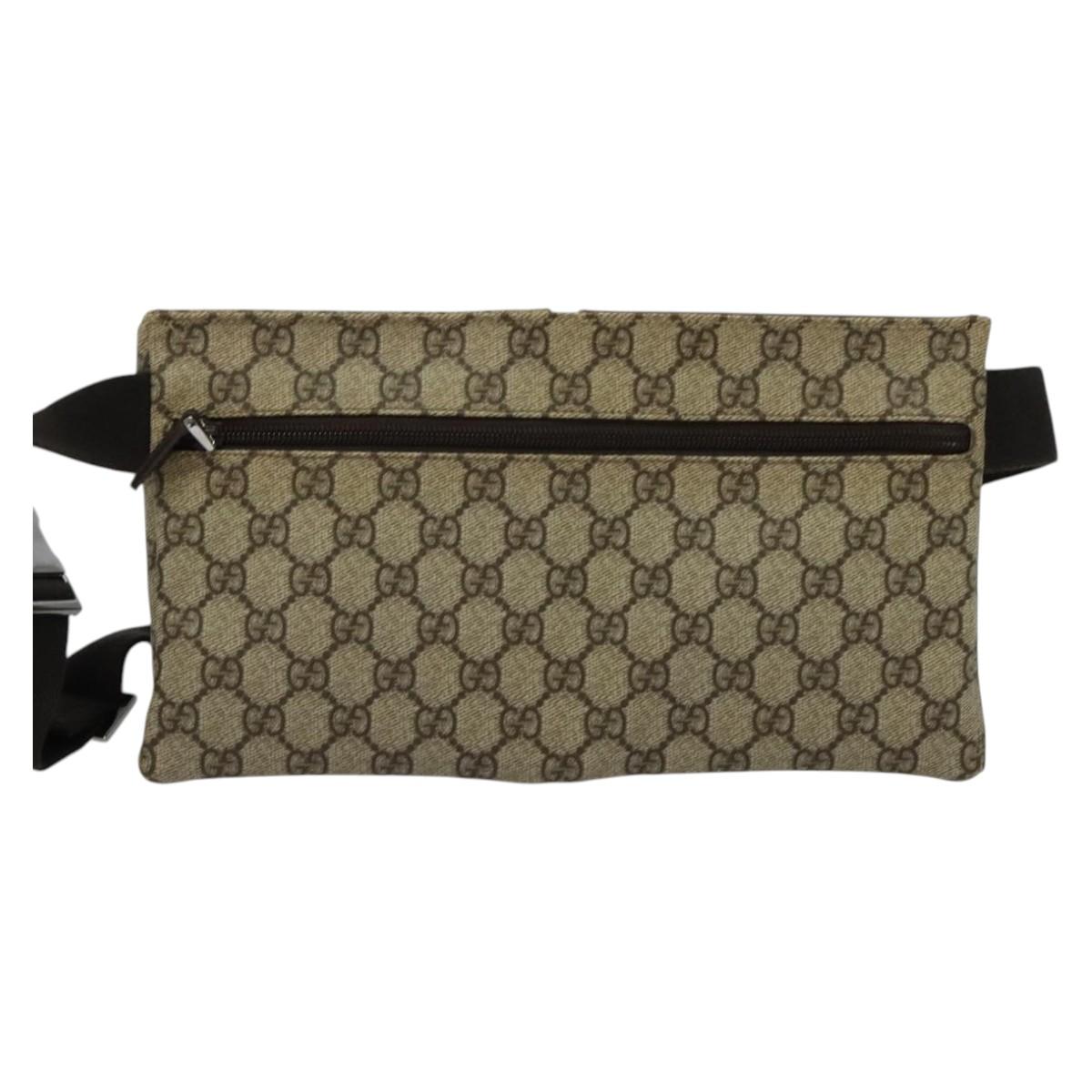 GUCCI GG Supreme Waist bag PVC Beige Silver 28566 Auth kk532