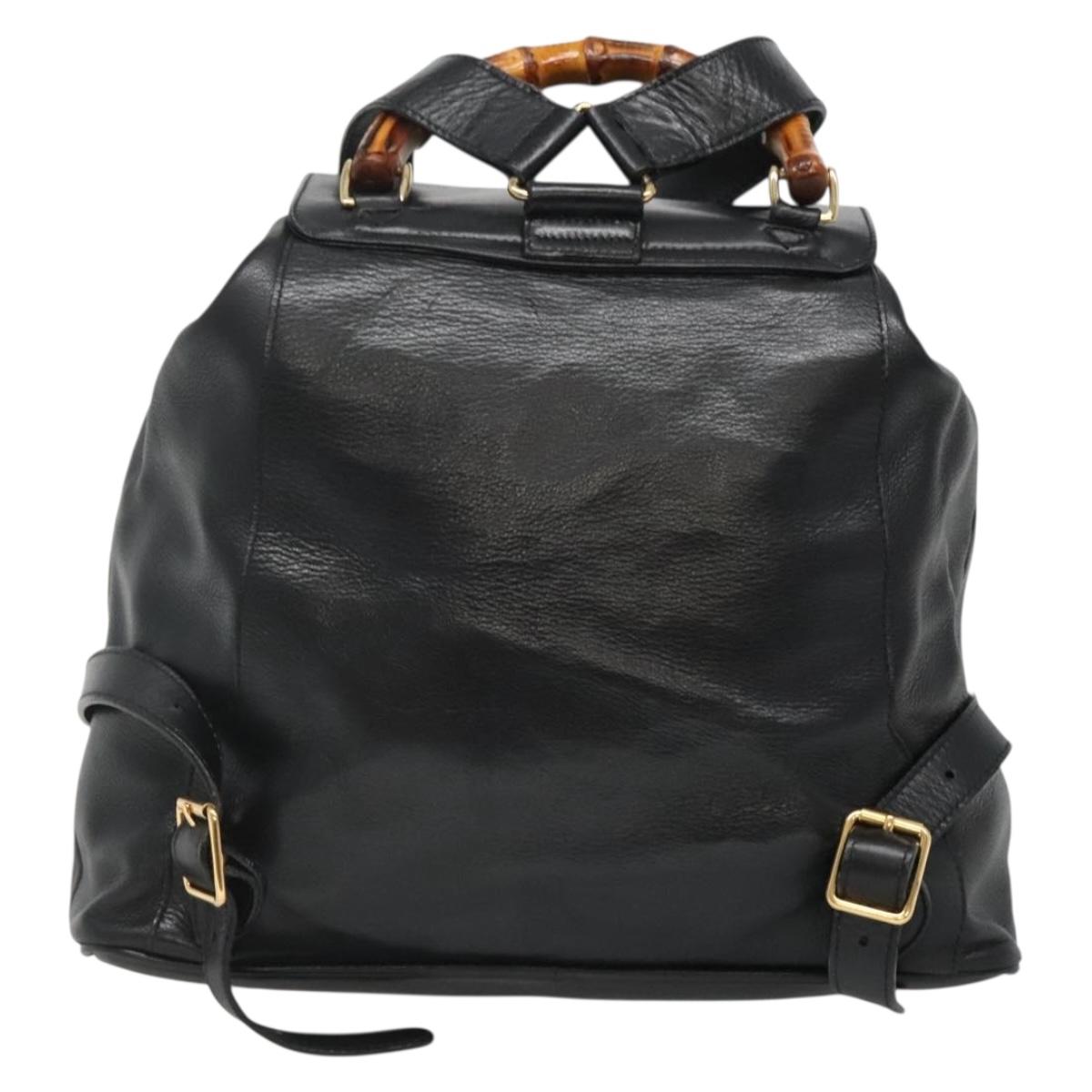 GUCCI Bamboo Backpack Leather Black Gold 003 2058 0030 Auth kk534