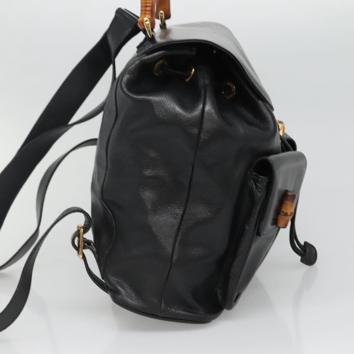 GUCCI Bamboo Backpack Leather Black Gold 003 2058 0030 Auth kk534