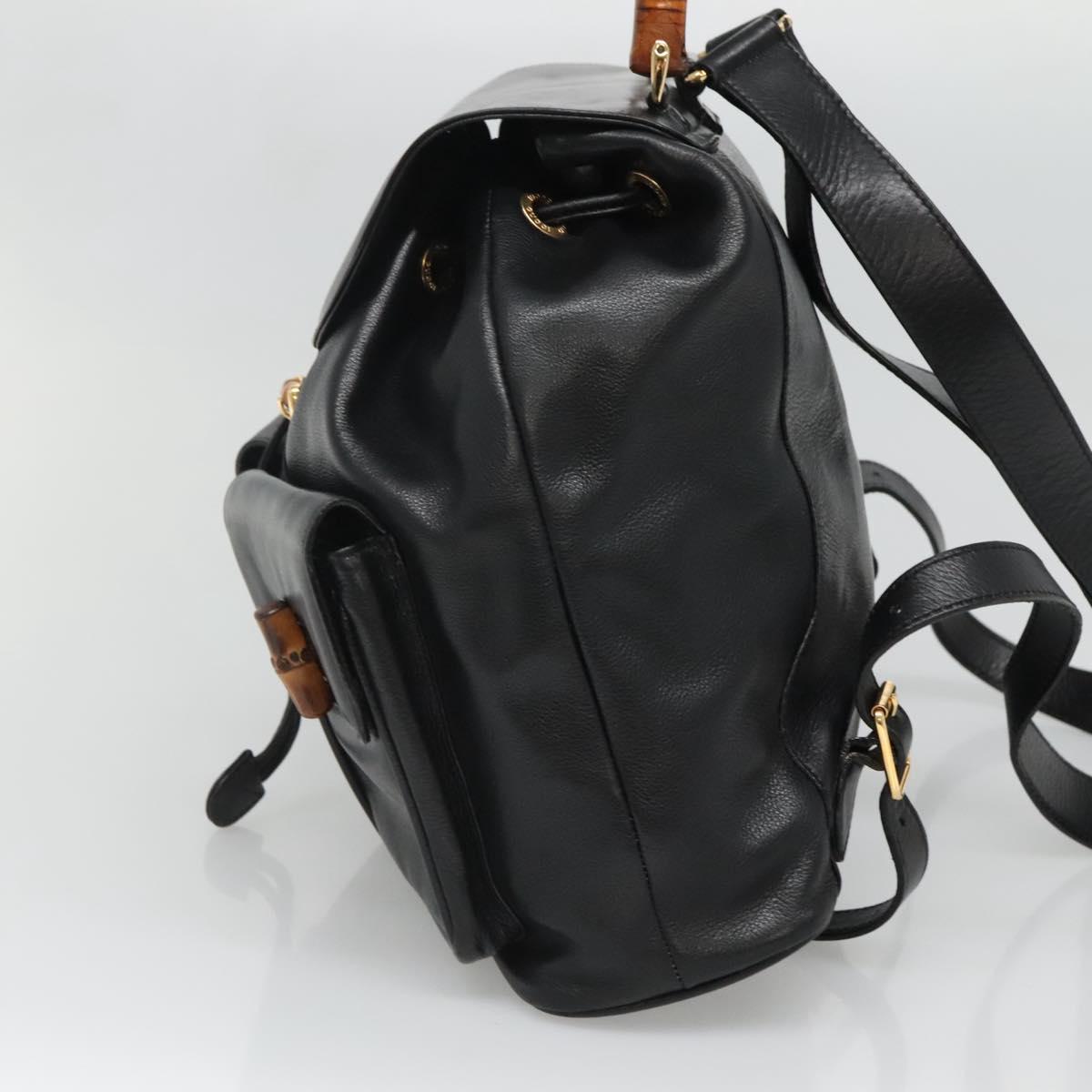 GUCCI Bamboo Backpack Leather Black Gold 003 2058 0030 Auth kk534