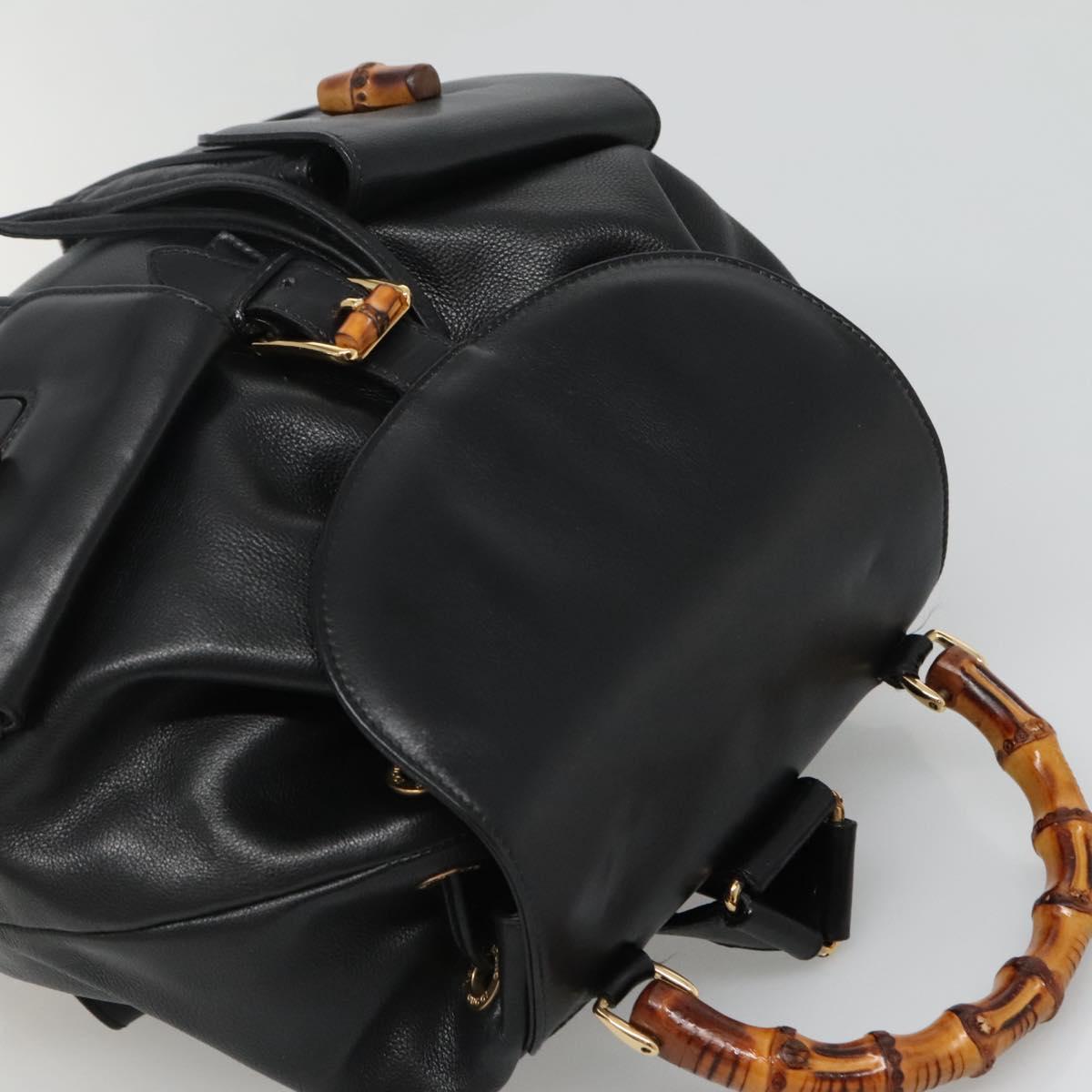 GUCCI Bamboo Backpack Leather Black Gold 003 2058 0030 Auth kk534