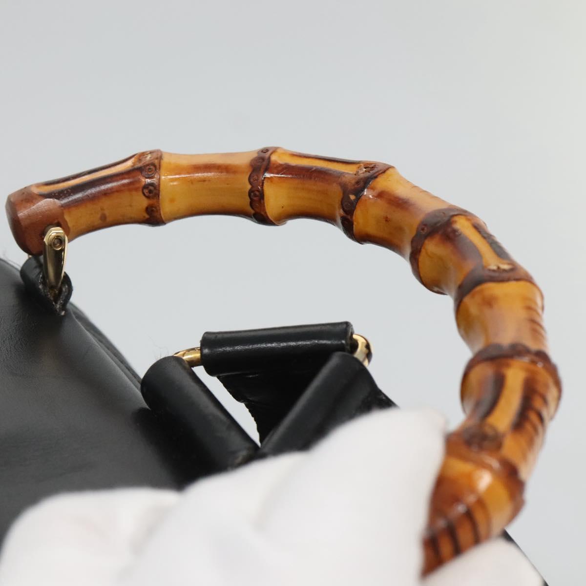 GUCCI Bamboo Backpack Leather Black Gold 003 2058 0030 Auth kk534