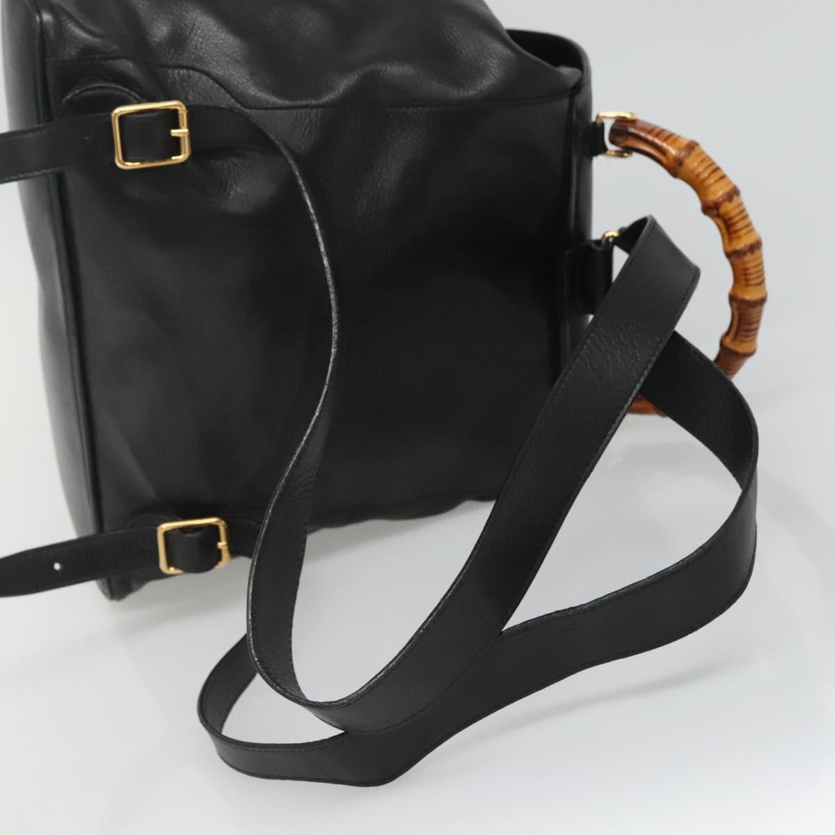 GUCCI Bamboo Backpack Leather Black Gold 003 2058 0030 Auth kk534